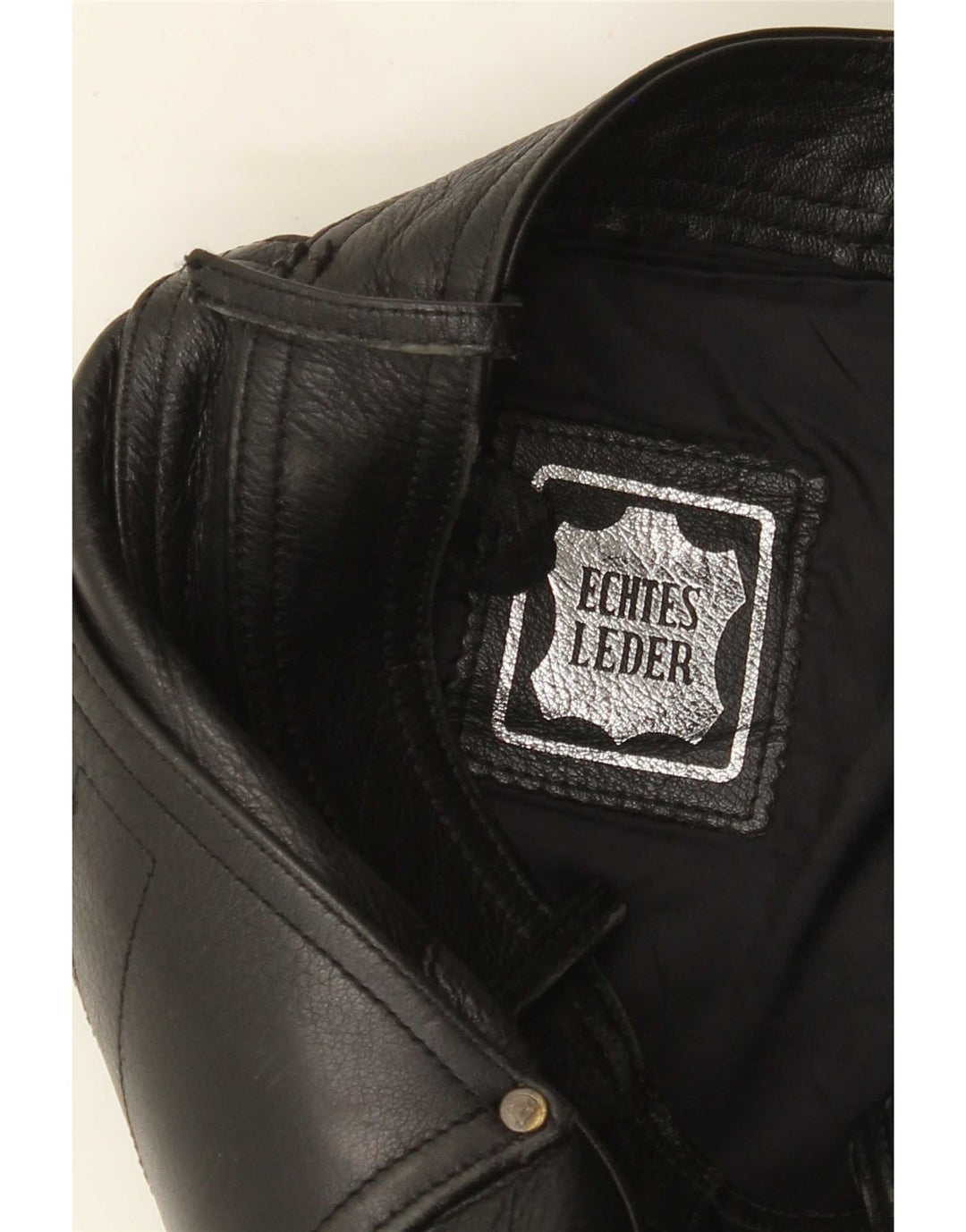 Akito Pantalones de cuero delgados para hombre W32 L34 Cuero negro