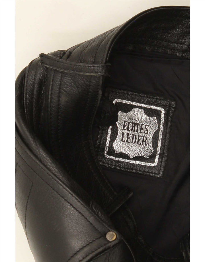 Akito Pantalones de cuero delgados para hombre W32 L34 Cuero negro
