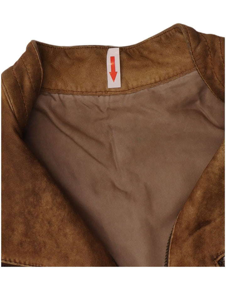 Vintage mujer crop cuero chaqueta Reino Unido 10 pequeño cuero beige
