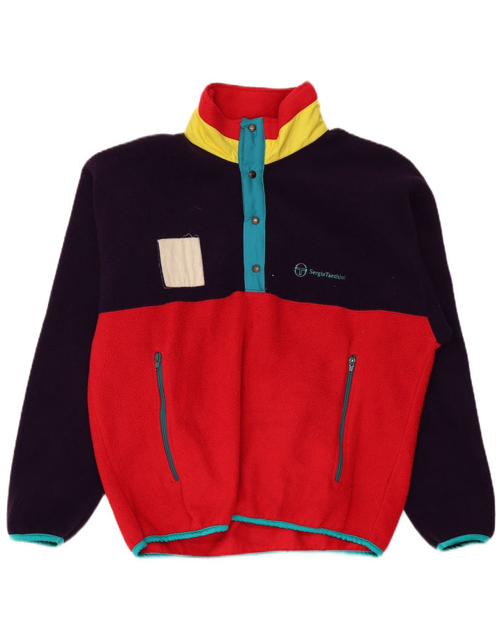 Sergio Tacchini Jersey de forro polar con cuello abotonado para hombre, tamaño grande, color rojo