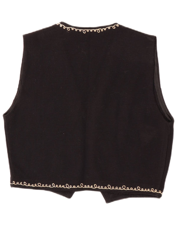 Vintage mujer punto chaleco Reino Unido 14 gran lana floral negra