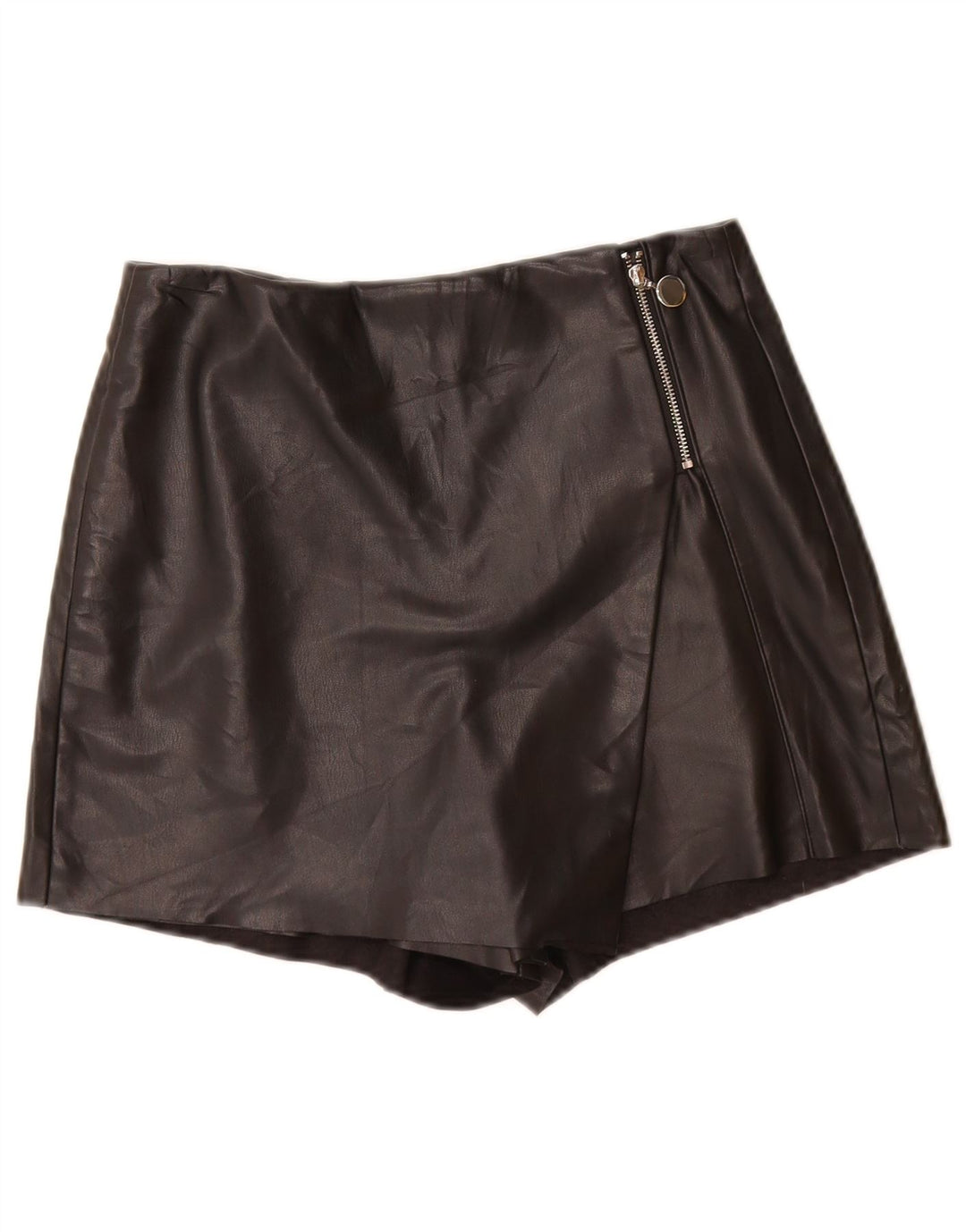 ZARA Mujer Shorts Casual De Piel Sintética Small W26 Poliuretano Negro