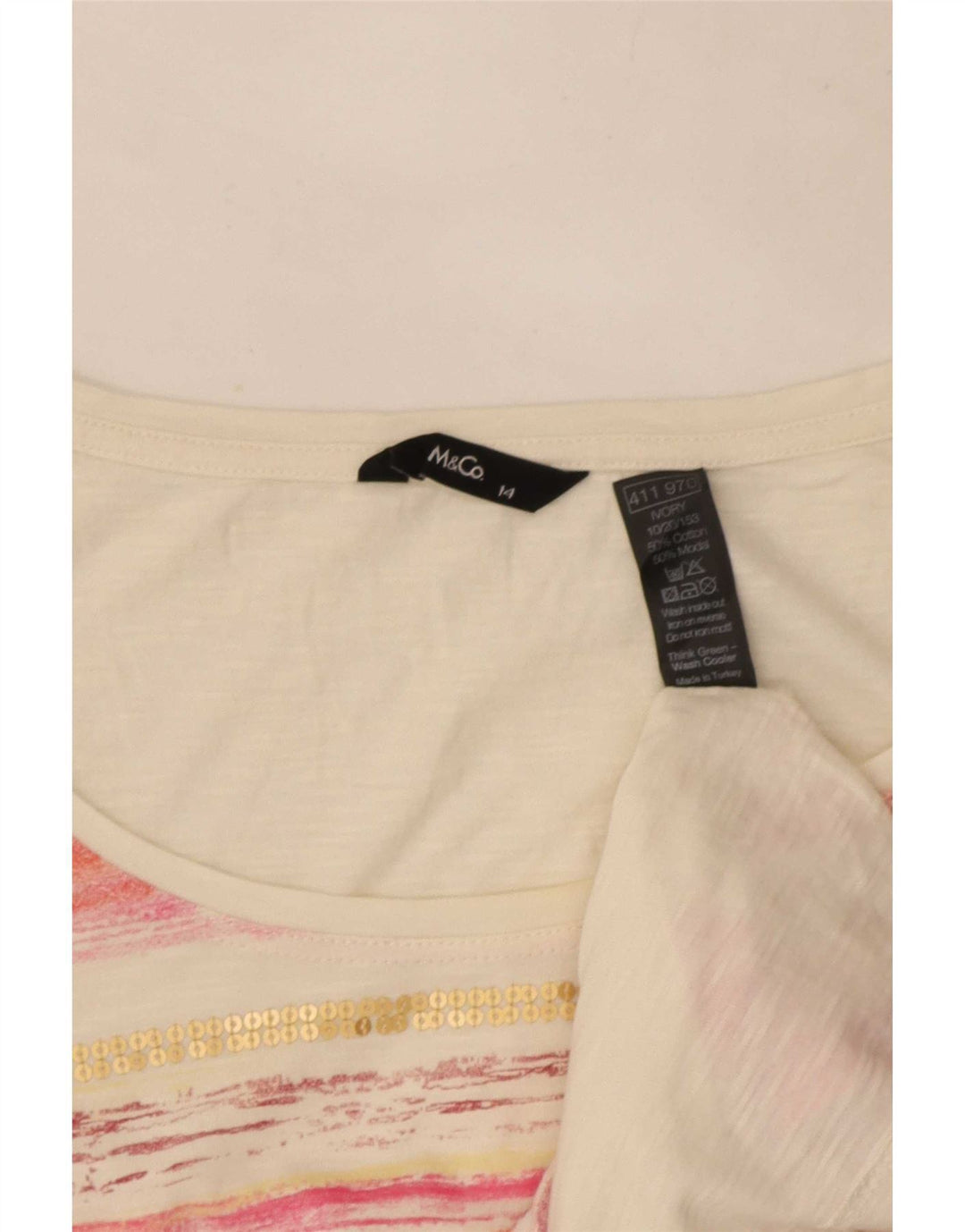 M&Co Camiseta para mujer Top UK 44 Algodón de rayas blancas medianas