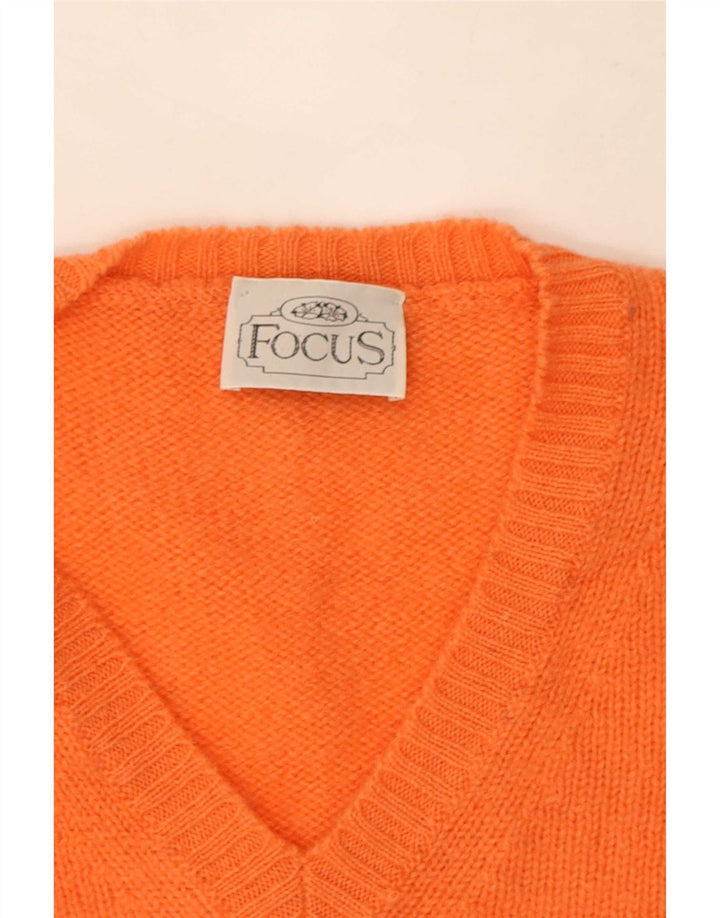 Vintage hombres V-cuello jumper suéter grande lana naranja
