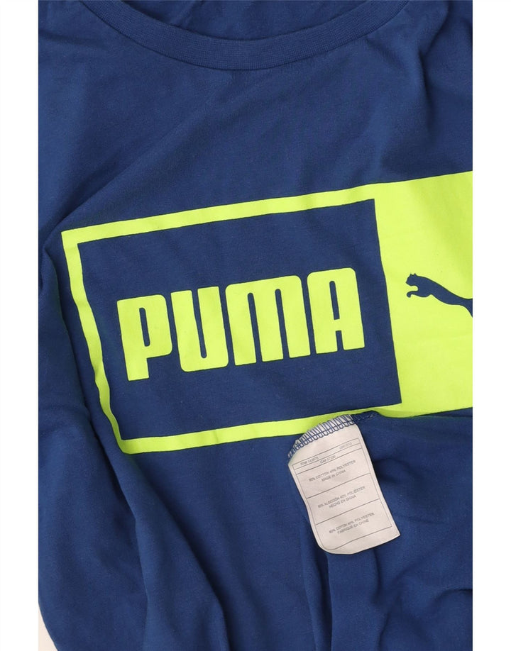 PUMA Top gráfico de manga larga para hombre, algodón azul pequeño