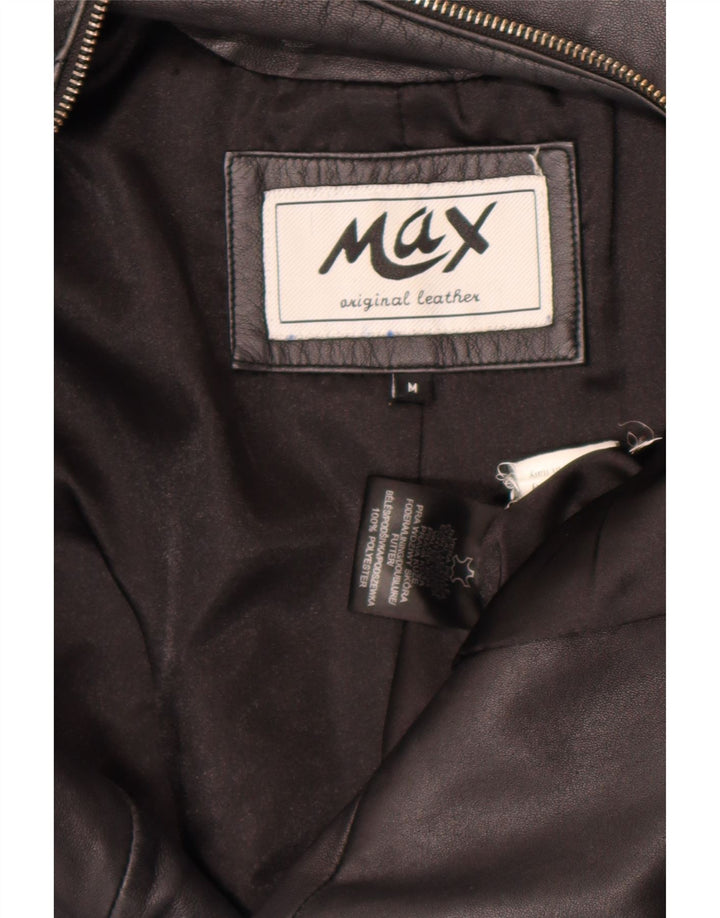 Max Mujer Crop Biker Chaqueta De Cuero UK 12 Medium Cuero Negro