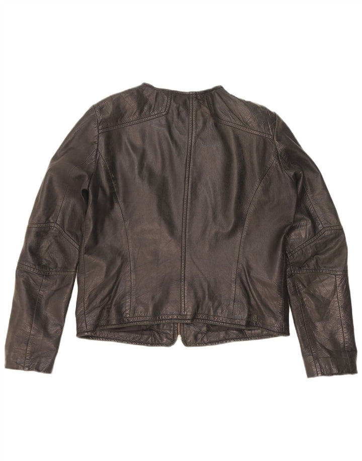Mango Chaqueta de cuero corta para mujer UK 44 Cuero negro grande