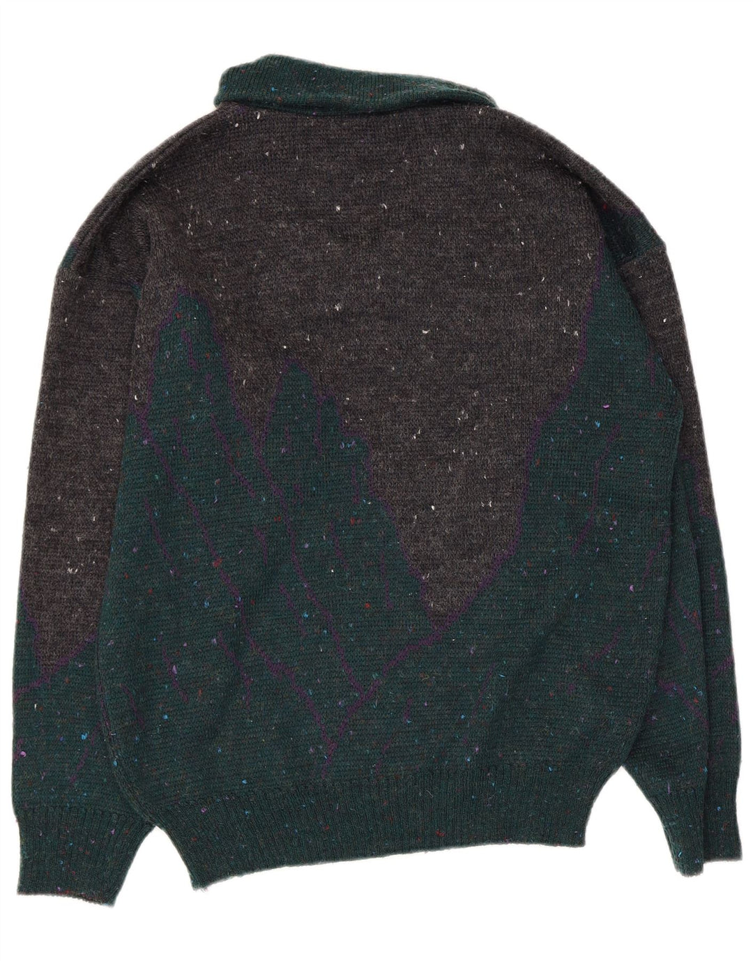 Vintage hombres gráfico chal cuello jersey suéter medio multicolor moteado