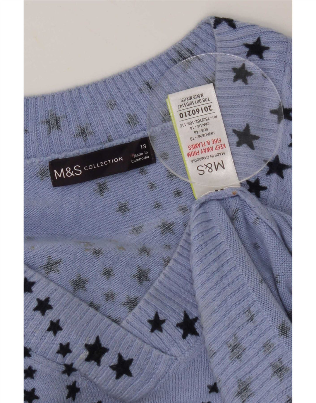 Marks & Spencer Suéter con Cuello en V y patrón Abstracto para Mujer UK 40 XL Azul