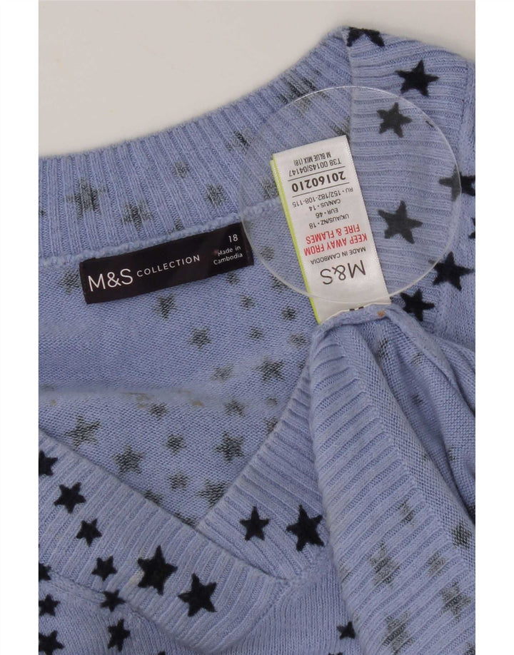 Marks & Spencer Suéter con Cuello en V y patrón Abstracto para Mujer UK 40 XL Azul