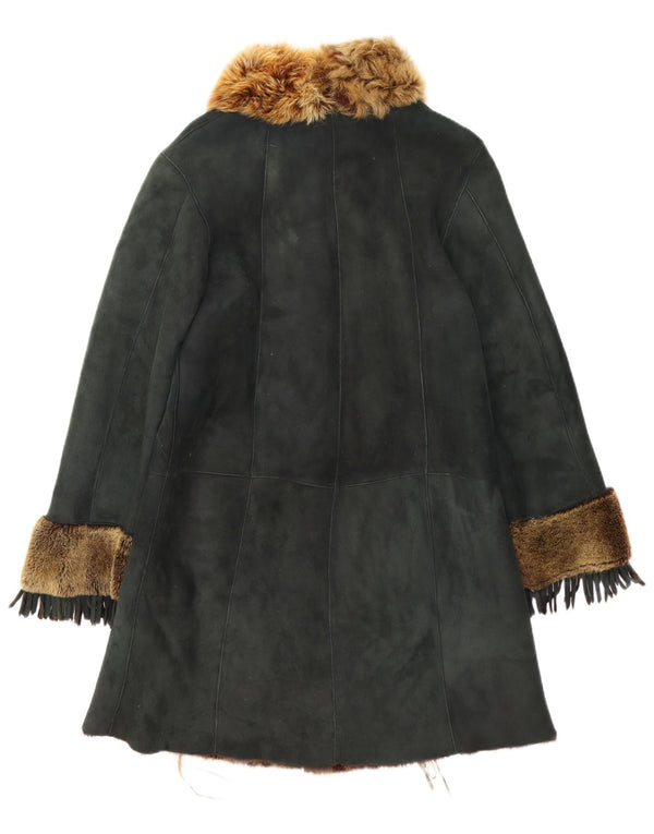 Abrigo de Mujer Vintage de Piel de Oveja Reino Unido 12 Mediano Verde