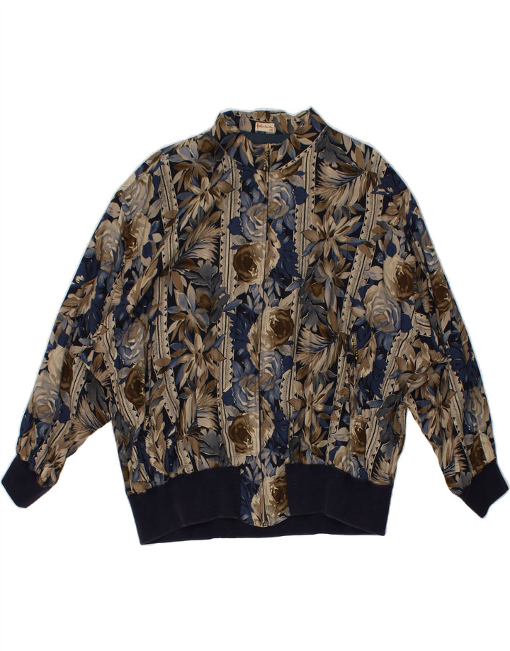 FELICIA Womens Bomber Jacket IT 48 XL Navy Blue Floral Cotton Vintage Felicia and Second-Hand Felicia from Messina Hembry 