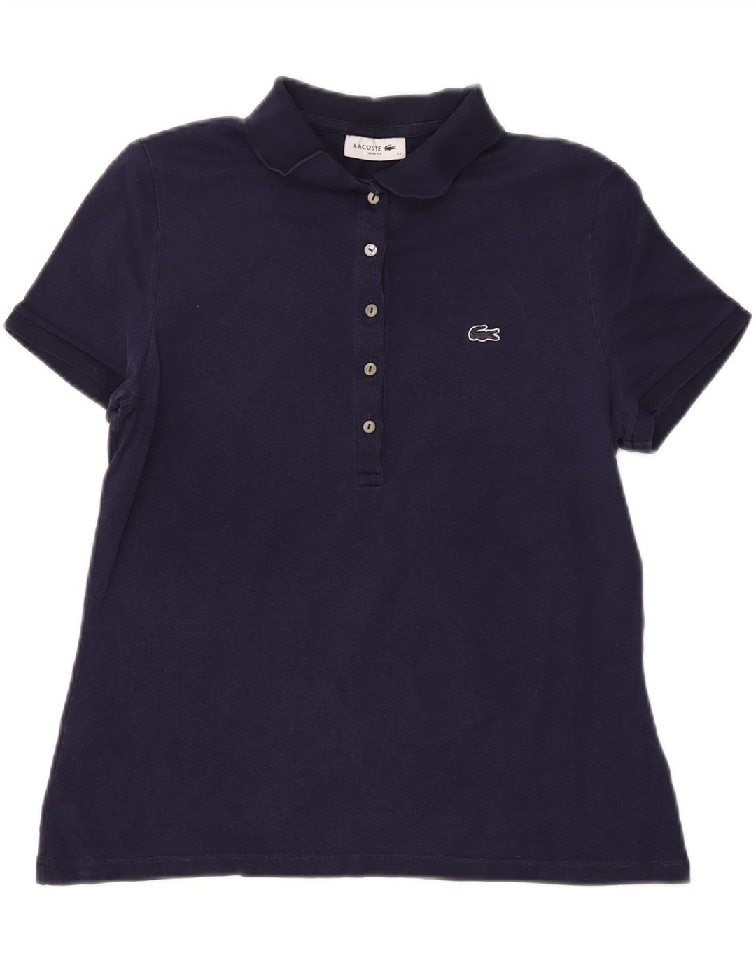 LACOSTE Polo ajustado para mujer talla 42 grande algodón azul marino