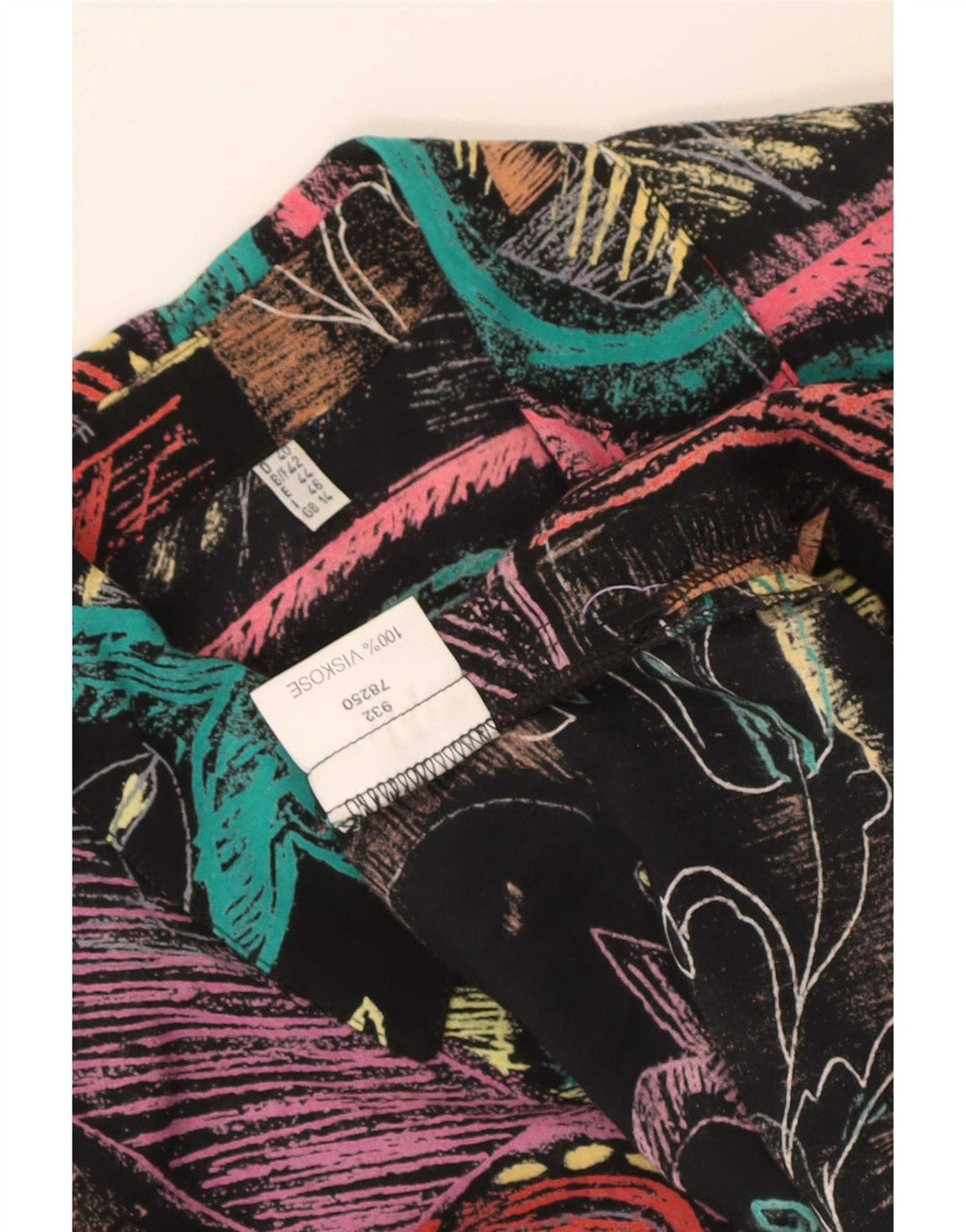 Vintage mujer camisa blusa Reino Unido 14 gran patchwork multicolor viscosa