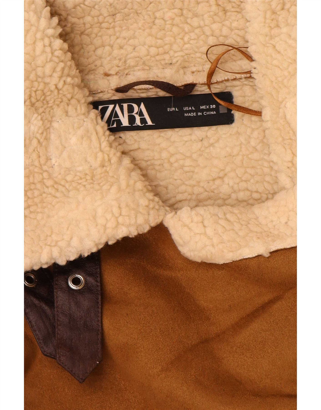 Zara Mujer Sherpa Chaqueta UK 46 Grande Poliéster Marrón