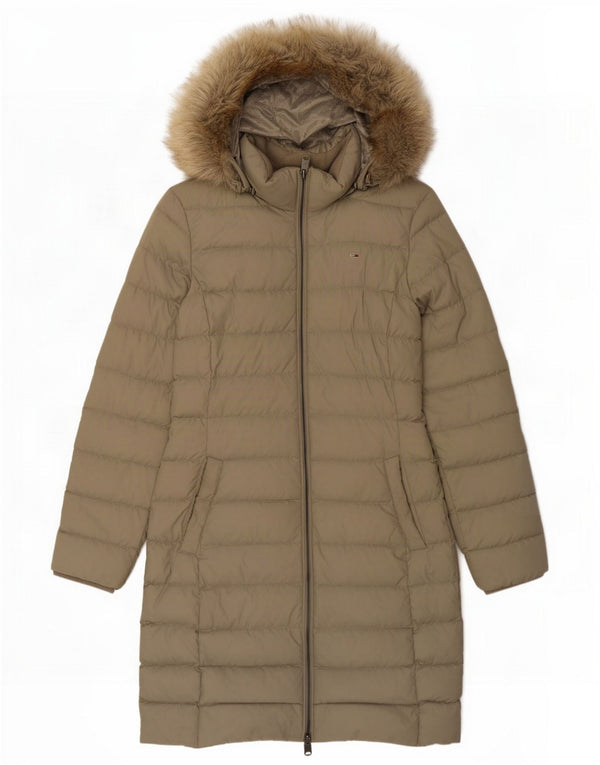 Tommy Hilfiger Womens Hooded Padded Coat UK 12 Medium Beige Polyester
