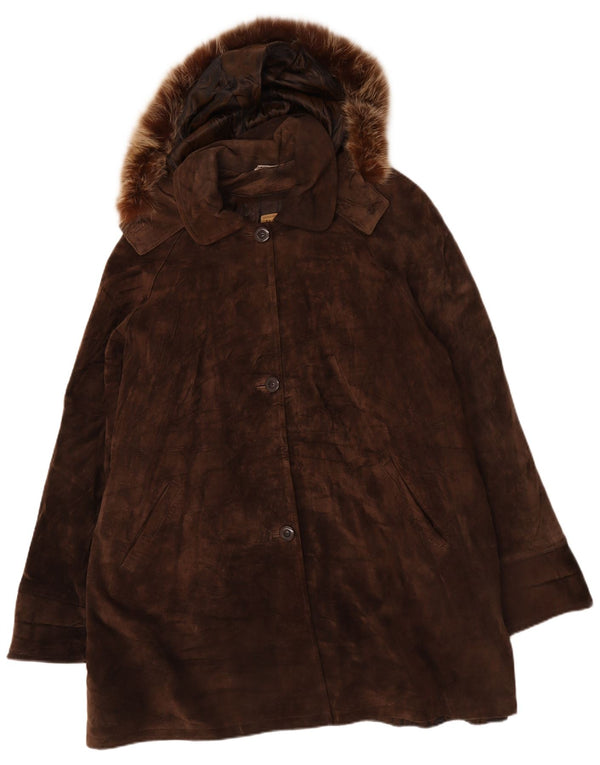 Abrigo Privilegi Mujer Oversize De Ante Con Capucha IT 48 XL Cuero Marrón