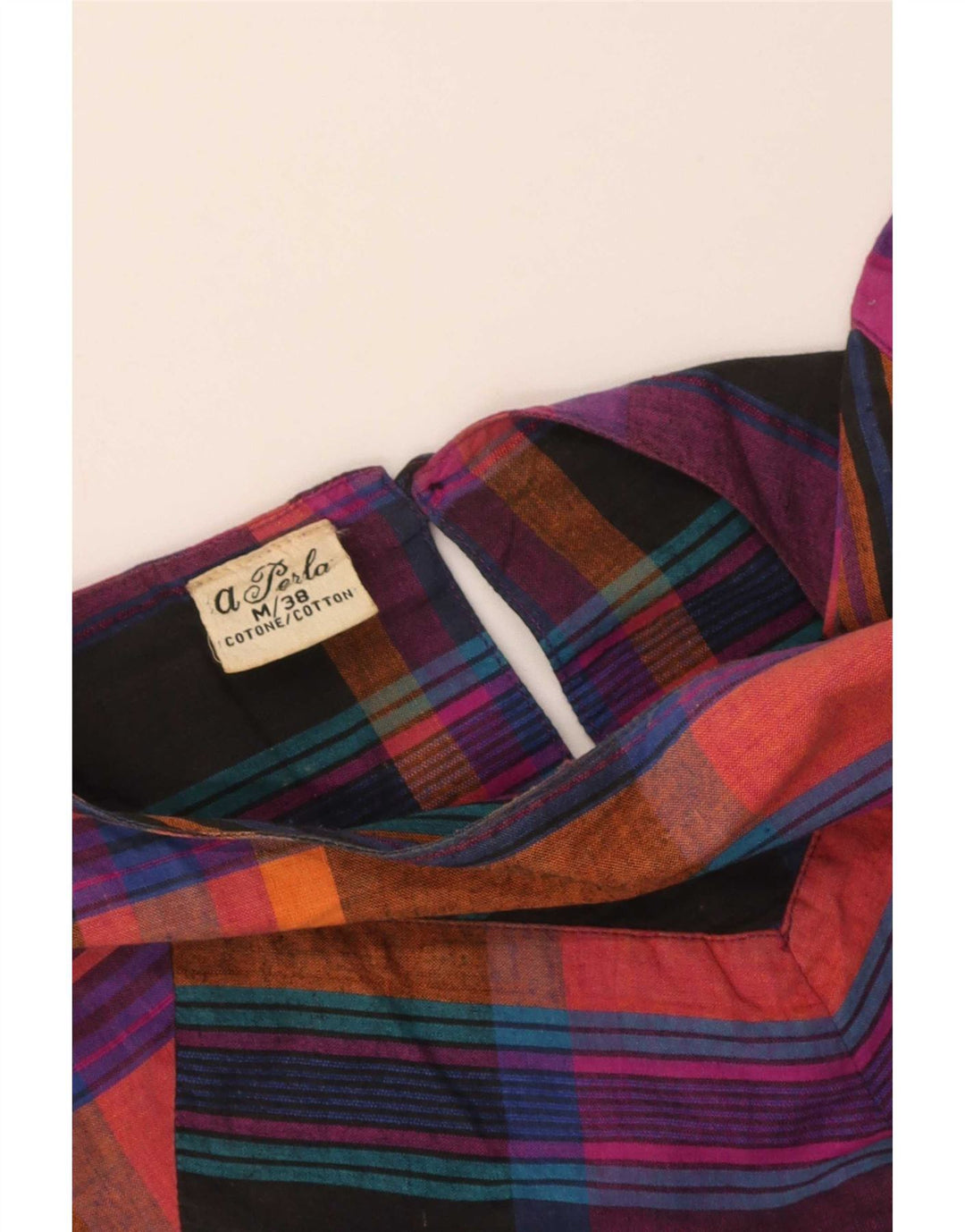 Vintage mujer vestido de tienda de gran tamaño EU 38 algodón de cheque multicolor medio