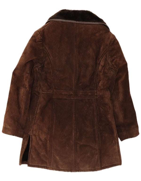 Vintage hombres Sherpa doble pecho abrigo Reino Unido 10 pequeño marrón