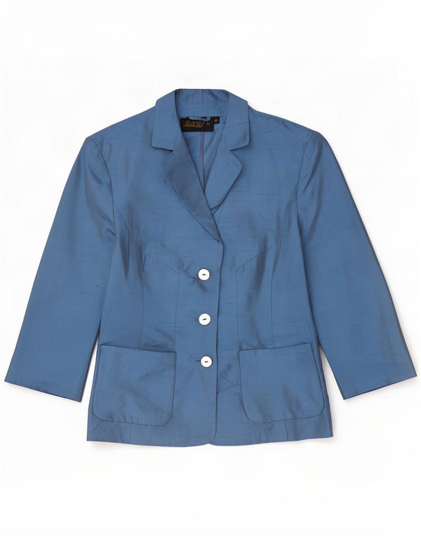 Luisa Spagnoli Chaqueta tipo blazer de 3 botones para mujer IT 40 Small Blue Silk