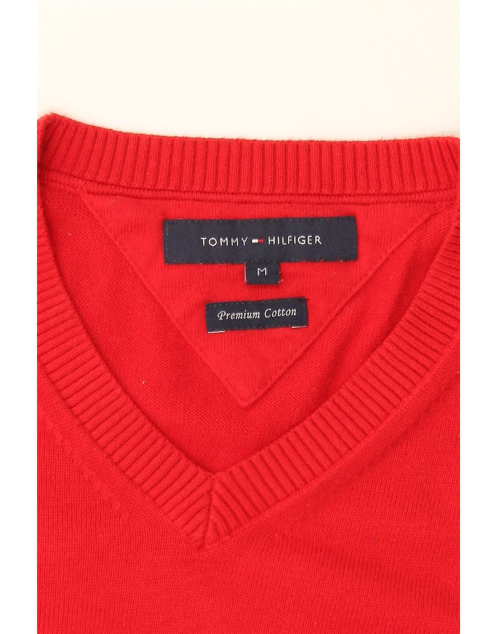 TOMMY HILFIGER Mens V-Neck Jumper Sweater Medium Red Cotton Vintage Tommy Hilfiger and Second-Hand Tommy Hilfiger from Messina Hembry 