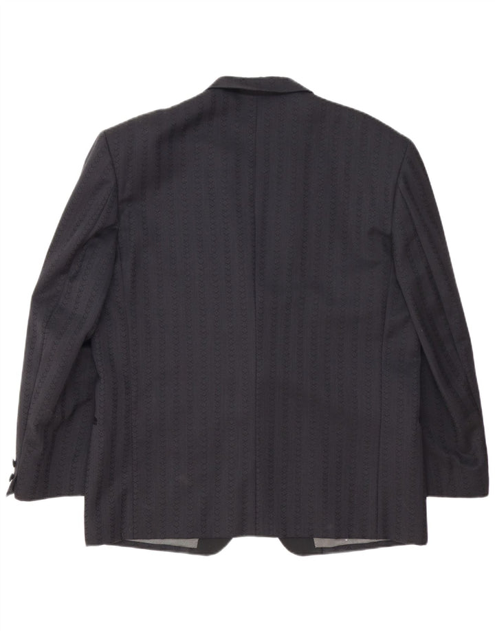 Vintage hombres 1 botón Blazer chaqueta IT 54 2XL azul marino rayas lana virgen