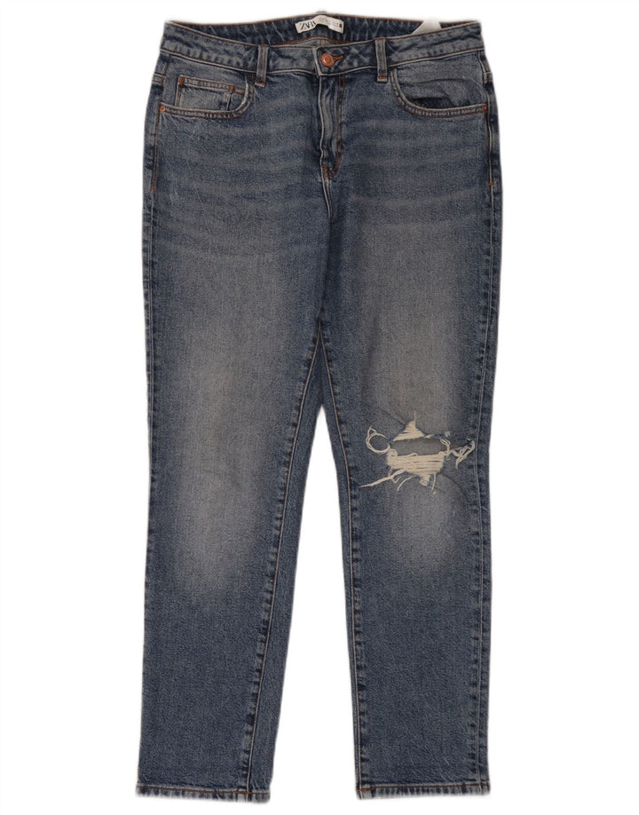 Zara Jeans Slim Desgastados para Mujer EU 40 Medium W30 L28 Algodón Azul