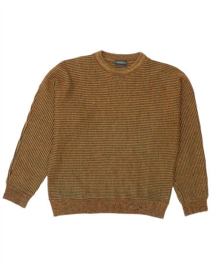Vintage hombres cuello redondo jersey suéter medio multicolor rayas