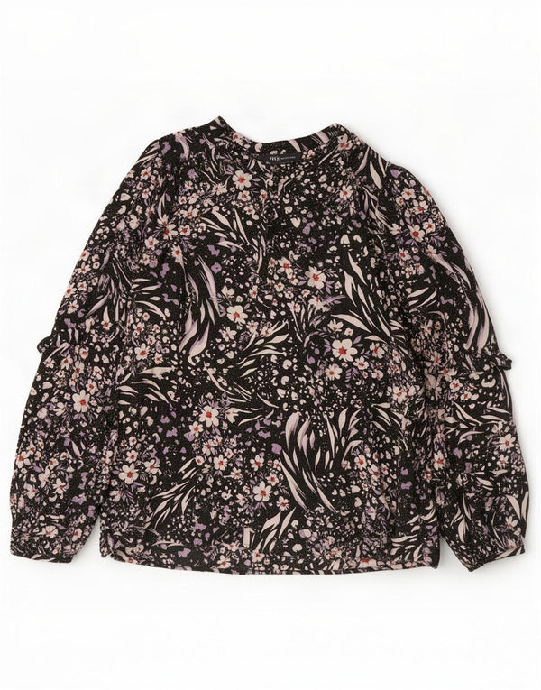 Marks & Spencer Blusa de manga larga para mujer UK 44 Grande Negro Floral