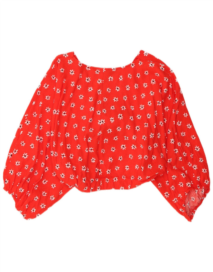 Zara Top corto de manga larga con lazo frontal para mujer UK 40 Medio Rojo Floral