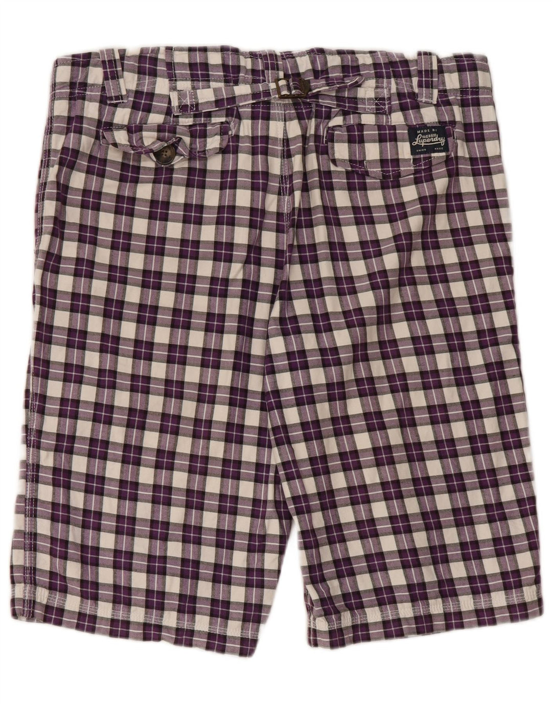 SUPERDRY Pantalones cortos chinos para hombre grandes W36 algodón a cuadros morados