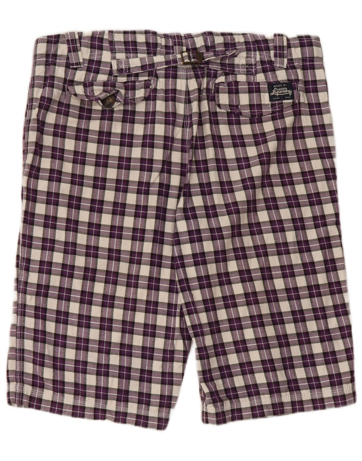 SUPERDRY Pantalones cortos chinos para hombre grandes W36 algodón a cuadros morados