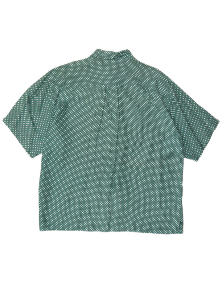 VINTAGE Camisa de manga corta para hombre XL Seda manchada verde