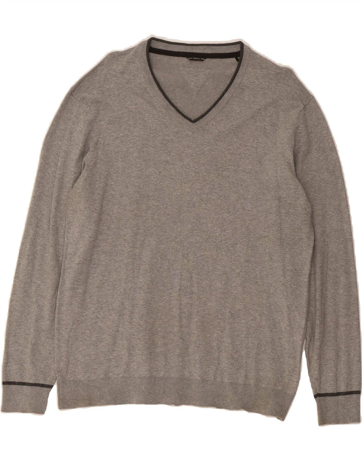 GUESS Mens V-Neck Jumper Sweater Medium Grey Vintage Guess and Second-Hand Guess from Messina Hembry 