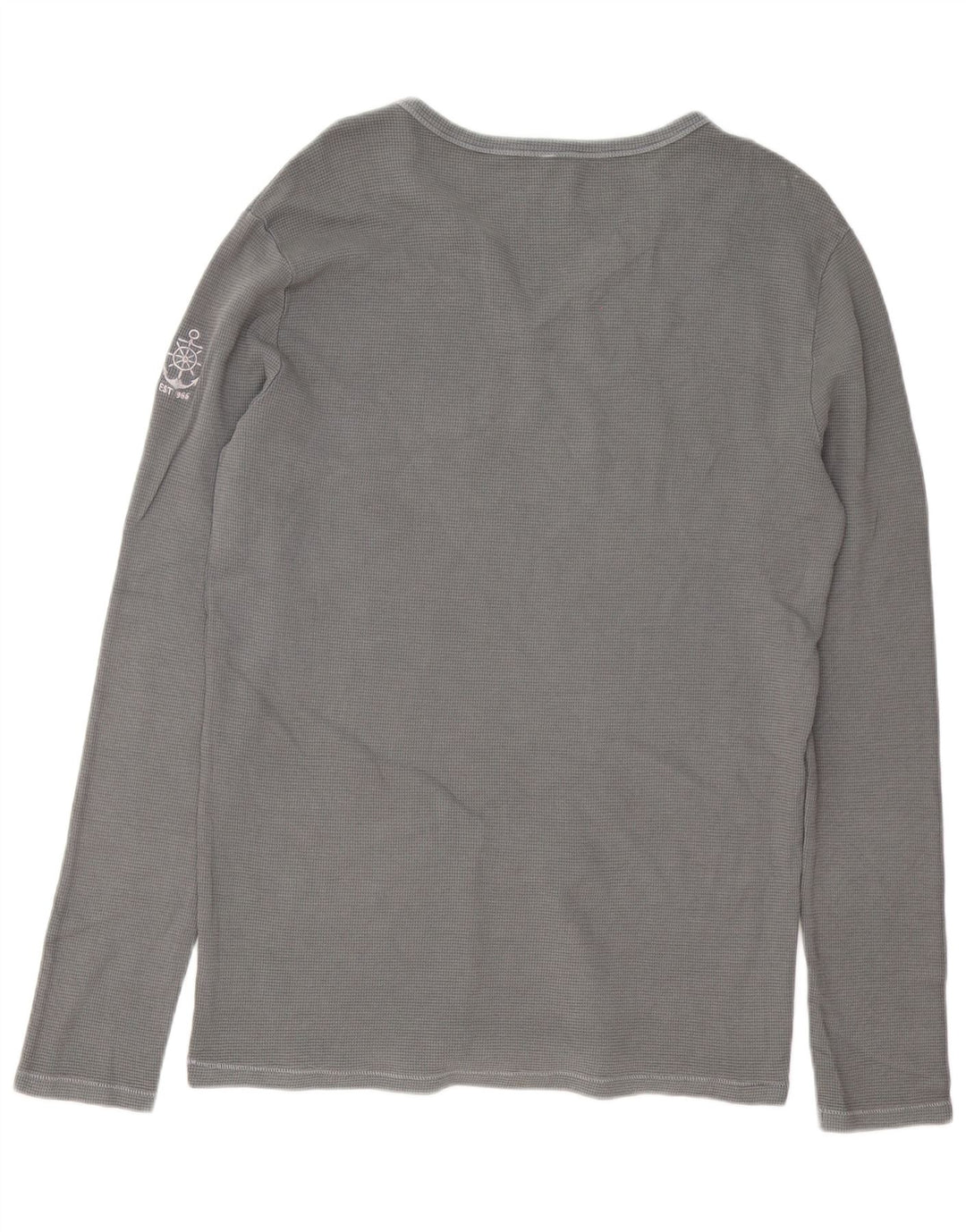 Benetton Hombre Camiseta Manga Larga Grande Gris Algodón