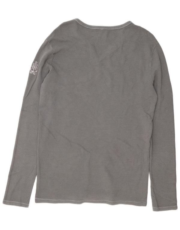 Benetton Hombre Camiseta Manga Larga Grande Gris Algodón