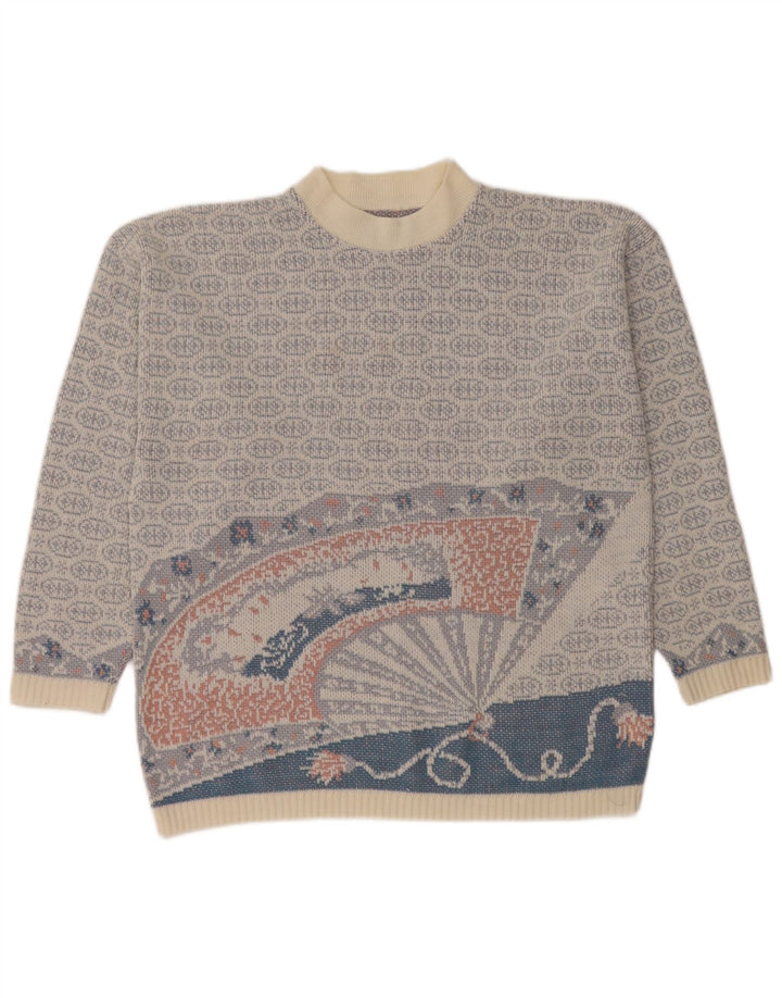 Vintage hombres cuello redondo jersey suéter azul medio Fair Isle