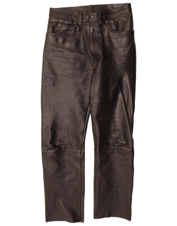Pantalones de cuero rectos vintage para hombre W32 L33 cuero negro