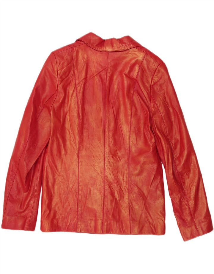 Vintage mujer 3 botones cuero Blazer chaqueta EU 40 cuero rojo medio
