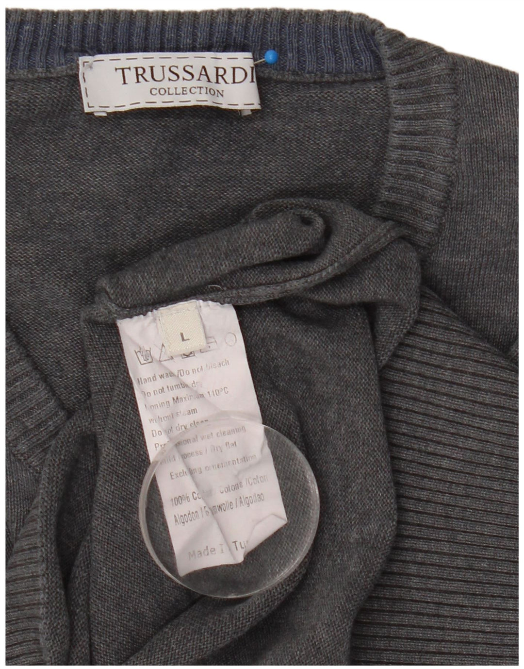 Trussardi Jersey Con Cuello En V Para Hombre Large Gris Algodón