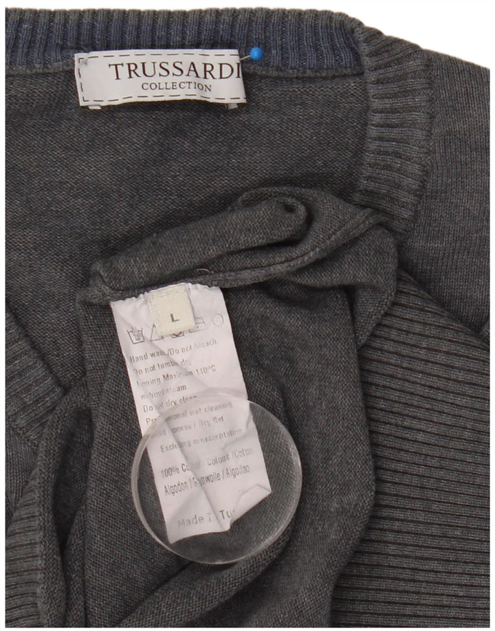 Trussardi Jersey Con Cuello En V Para Hombre Large Gris Algodón