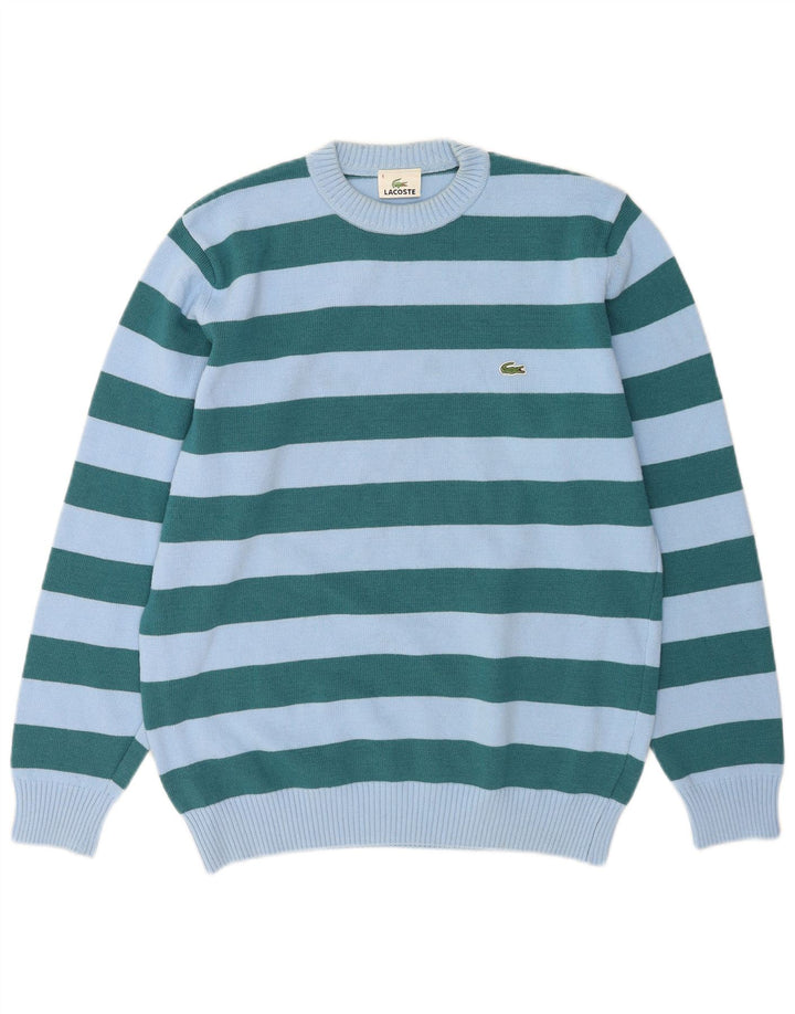 Lacoste Jersey de cuello redondo para hombre talla 4 lana de rayas azul medio