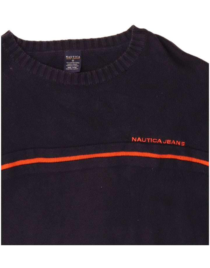 NAUTICA Jersey de cuello redondo para hombre, talla 2XL, algodón azul marino