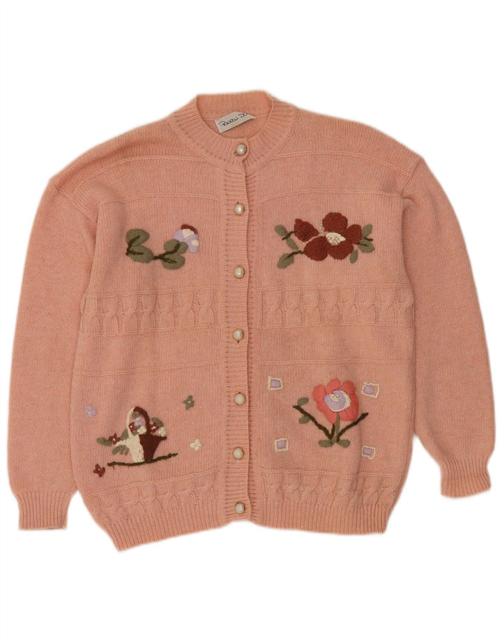 VINTAGE suéter cárdigan para mujer Reino Unido 16 lana floral rosa grande