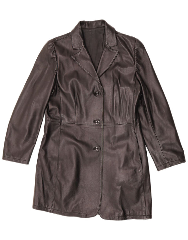 Vintage mujer cuero abrigo Reino Unido 14 cuero negro medio