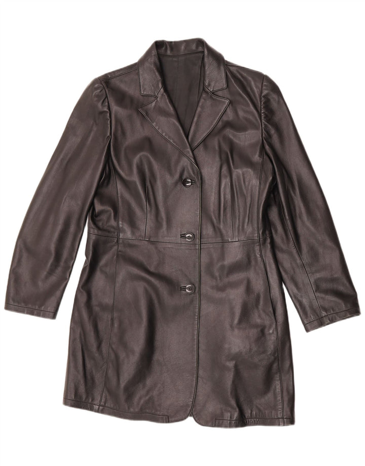 Vintage mujer cuero abrigo Reino Unido 14 cuero negro medio