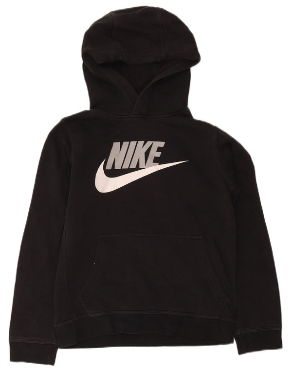 Nike - Sudadera con capucha para niños, diseño gráfico, ajuste estándar, 12-13 años, talla grande, algodón negro