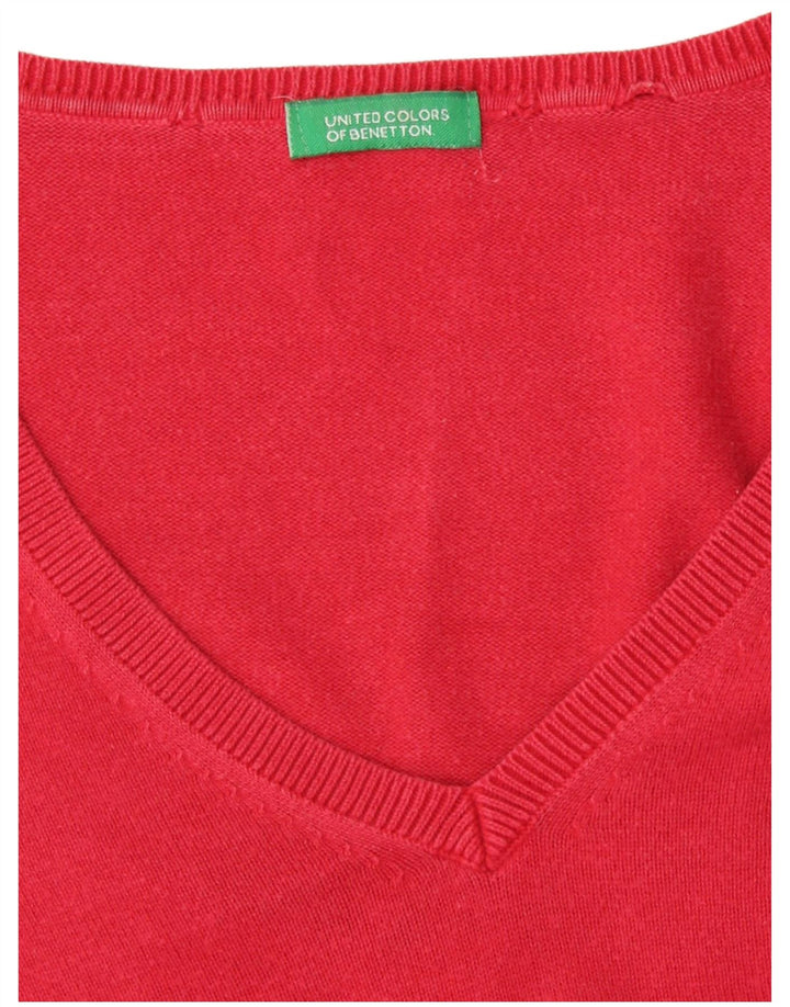 Benetton Jersey con Cuello en V para Mujer UK 42 Mediano Rojo