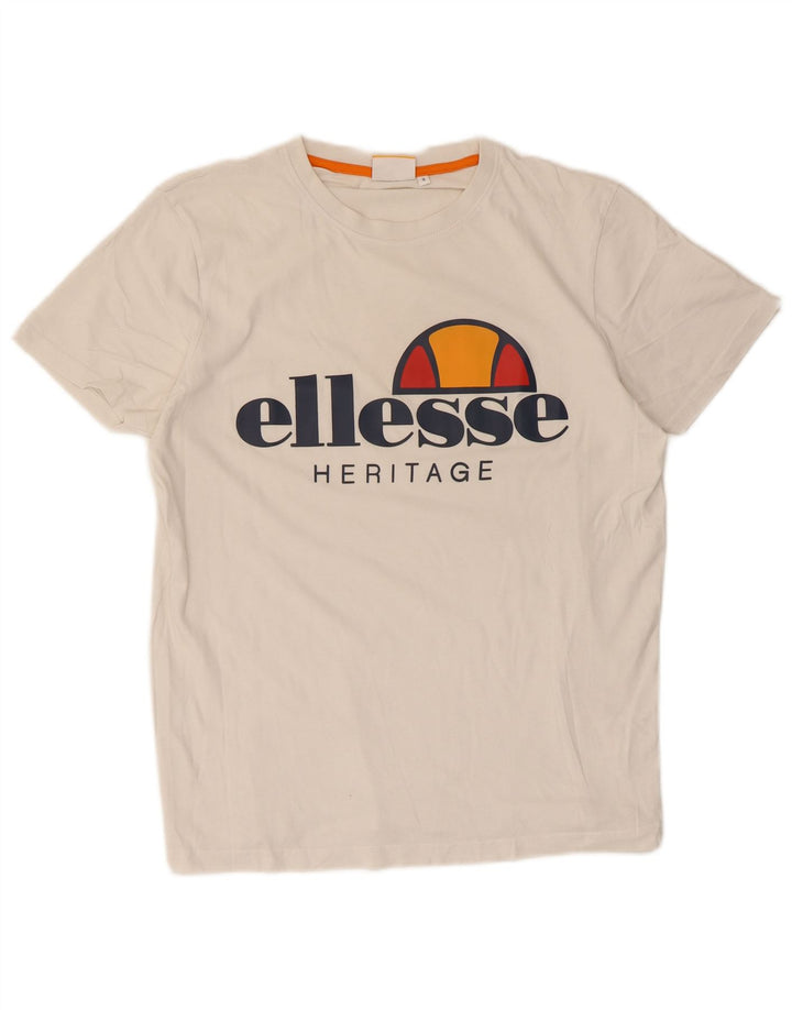 Ellesse Mens Heritage Graphic Camiseta Top Pequeño Algodón Blanco
