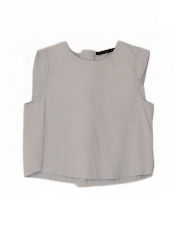 Zara Mujer Blusa Corta Top UK 42 Algodón Azul Medio